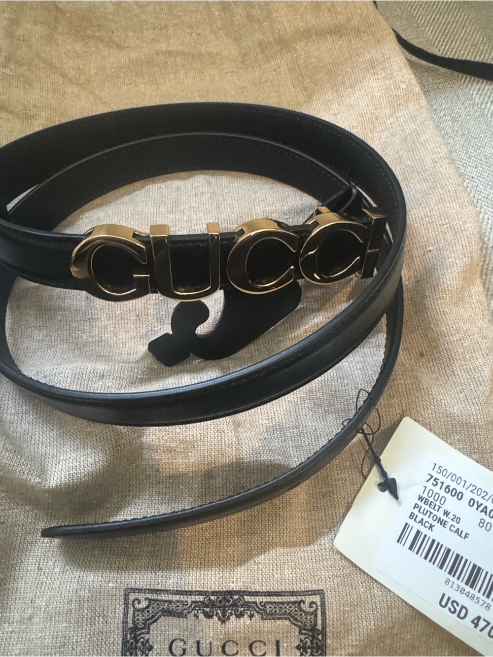 Gucci Black Leather Belt with Gold GUCCI Letter Buckle - Picture 3 of 5